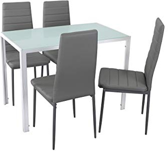 Noorsk Design Conjunto de Mesa de Cocina 105x60 + 4 sillas Clasik (Sillas Grises)