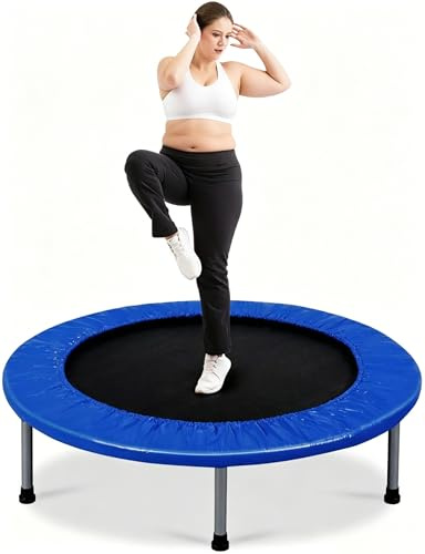 COSTWAY Rebounder Trampoline for Adults, 38 Foldable Mini Trampoline with 32 Heavy Duty Springs, 150kg Capacity Quiet Indoor Exercise Bouncer for Home Workout Fitness (Blue)