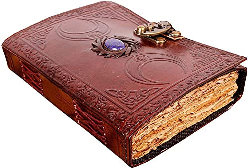 ALCRAFT Vintage Leather Celtic Triple Moon Grimoire Black Book of Shadows Spellbook Journal para hombres y mujeres, Wicca Wiccan Pagan Witchcraft Cuaderno de escritura, páginas en blanco