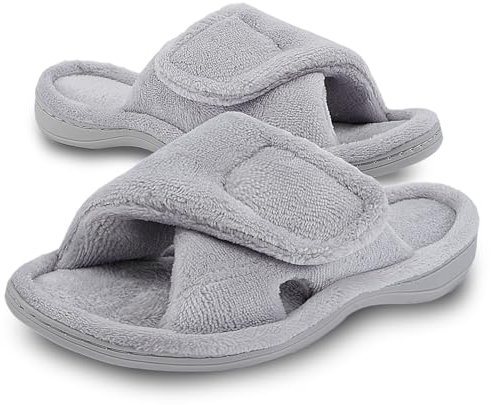 Git-up Pantofole da Donna in memory foam Supporto Arco per l'arco regolabile con gancio e passante Ciabatte per diabetici Punta Aperta da Casa Pantofole Interno Esterno Grigio 9.5/10.5