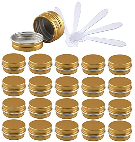ZEOABSY Pack of 48, Empty 5ml Gold Aluminium Tins with Screw Lids Round Cosmetics Containers Pots Storage Jars for Lip Balm DIY Candle Salve Powder Crafts with 12 Spatula