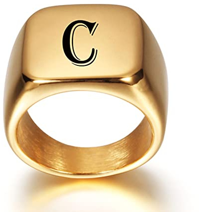 YQHWLKJ Personalisierte Initialen Gravur AZ Alphabet Ringe Edelstahl Siegelring-12,C