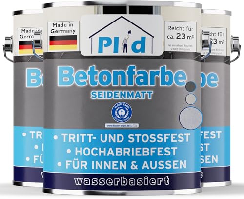 Plid Betonfarbe Außen frostsicher Silbergrau 2,25 L – Bodenfarbe | Boden & Wand | Beton, Estrich & Mauerwerk | Seidenmatt | Abriebfest | Keller & Balkon | ca. 23 m² | Made in Germany
