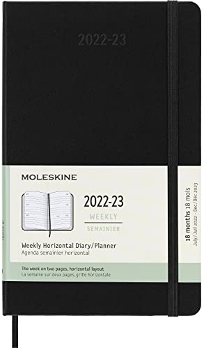 Moleskine - Agenda Settimanale con Layout Orizzontale, Agenda Pocket 18-Mesi 2022/2023, Agenda Settimanale con Copertina Rigida e Chiusura Elastica, Formato Large 13 x 21 cm, Colore Nero