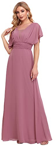 Ever-Pretty Women's Double V Neck Elegant Short Sleeve Empire Waist A Line Chiffon Ball Evening Dresses Orchid 20UK