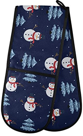 Moyyo Oven Glove Snowman Navy Blue Double Oven Glove Heat Resistant Kitchen Oven Mitt with Soft Quilted Cotton Lining Filling Pot Holders for Basking Cooking Pizza Microwave