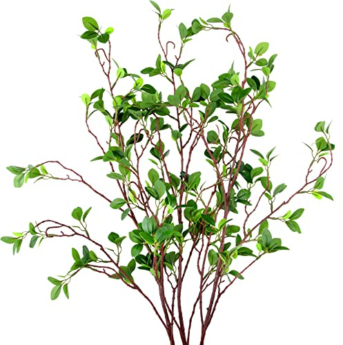 AUSTOR 3 Packs 45 Artificial Ficus Stems Faux Green Branches Leaf Stem Fake Green Bushes Shrubs Ficus Twig Stems for Vase Filler Home Wedding Office Decor