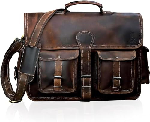 cuero Leather Messenger Bag for Men, 16 Inch Laptop Crossbody, Vintage Handmade Leather Shoulder Satchel Bag for Men, Full Grain Business Briefcase for Office/Work/Travel - Brown