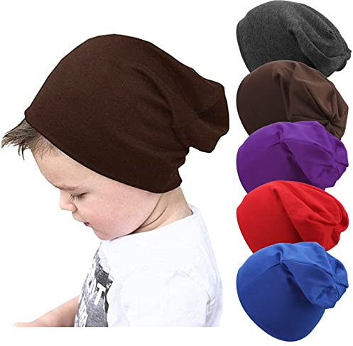 DRESHOW 5 Stück Unisex Baby Mütze Hut Junge Mütze Frühling Mützchen Kleinkind Wendemütze Jersey Slouch Beanie 6-60 Monate