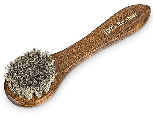 PREMYO Spazzolino Spandilucido in Crine di Cavallo Grigio - Ideale Spazzola per Scarpe in Pelle Liscia