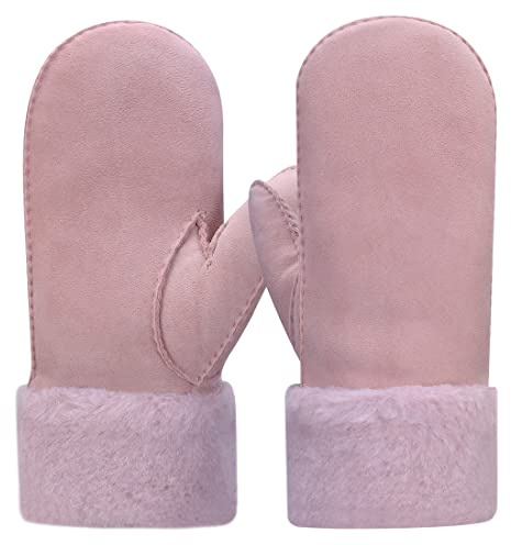 Harssidanzar Damen beheizte Schaffell Leder Fäustlinge Rosa S KL024EU