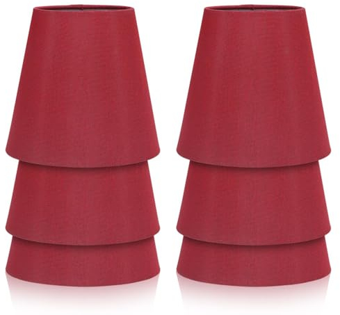Cyrank 6PCS Rot Lampenschirm, Lampenschirme Aus Stoff, E14 Kronleuchter Lampenschirme, Kleiner Moderner Lampenschirm zum Aufstecken, Pendelleuchte, für Tisch, Boden, Wandlampen(Weinrot)