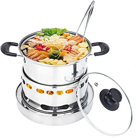 Camping Cookware Set, Alcohol Cooker with Pot, Stainless Steel Camping Stove Alcohol Burner, Portable Camping Utensils Pot Pans Set for Outdoor Camping, Backpacking,18cm