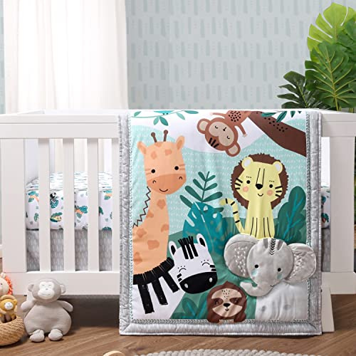 The Peanutshell 3 Piece Baby Crib Bedding Set for Boys & Girls - Newborn, Infant & Toddler Nursery Bed Set Decor with Fitted Crib Sheet, Dust Ruffle, Crib Comforter - Safari Adventures
