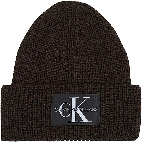 Calvin Klein Jeans Herren Strickmütze Monologo Patch Wintermütze, Braun (Dark Chestnut), Onesize