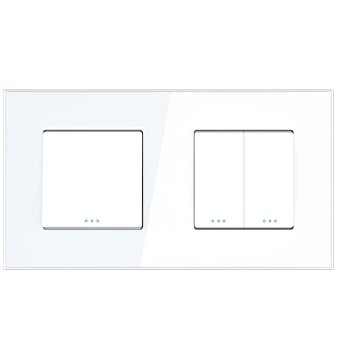 PULSAR Wechselschalter mit Lichtschalter Doppelt Glas Unterputz Weiß 2 Fach, Doppelschalter mit Wechselschalter 10A 250V