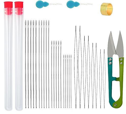Perlennadel Set,8 Große Auge Perle Nadeln 20 Langen Gerade Perlennadeln,Rostfreier Stahl Perlen Nadel Set,Perlennadeln Dünnleicht für Armbänder,Halsketten,Ringe,Nähen,Basteln,Schmuckherstellung