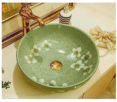 lavabo da appoggio Originale, lavabo pietra circolare cucina europea in pietra ceramica con foro di overflow e lavandino del rubinetto 40 * 14cm, Single Basin
