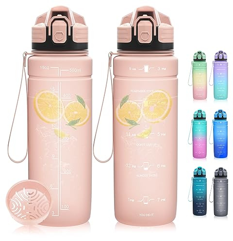 Dosurer Trinkflasche, 1l, 700ml, 500ml Trinkflasche Kinder Auslaufsicher, Wasserflasche mit Motivierender Zeitmarkierung, BPA Frei Tritan Sportflasche für Schule, Sport, Fahrrad, Arbeit, Fitness