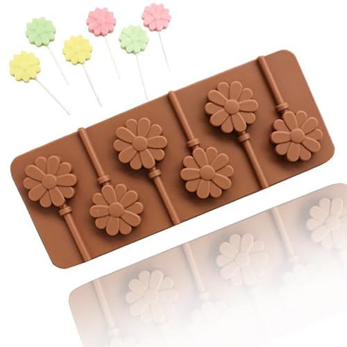 TTOA Moule à sucettes en silicone anti-adhésif Motif marguerites 6 bâtonnets inclus