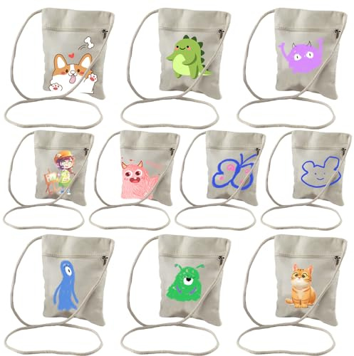 Acboor 10 Stück malbare Stofftaschen für Kinder, 17 x 13 cm, DIY-Set für Geburtstage und Schule