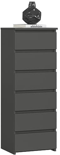AKORD Kommode CL6 40 cm | 6 Schubladen | Schrank | für das Wohnzimmer | für das Schlafzimmer | B40 x H109 x T35 cm | Gewicht 25,5 kg | Graphitgrau/Graphitgrau
