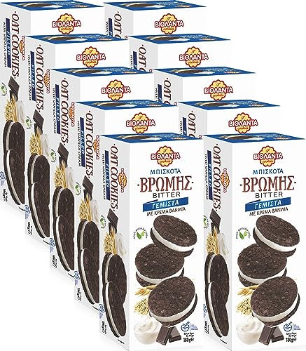 Cookies Doppelkekse gefüllte dunkle Kakao-Hafer-Kekse mit Vanille-Creme 1800g aus Griechenland