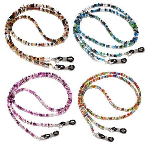 Egurs Perlen Brillenketten 4 Stück Wickelseil Brillen Kette für Damen Perlen Brille Schnur Lanyard Brillenband Bunt Mode Brillen Zubehör Ketten für Sonnenbrille Lesebrille Sportbrillen