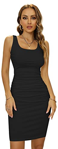 Missufe Sommerkleid Bodycon Freizeitkleid Knielanges Bleistiftkleid Damen Enges Figurbetontes Kleider (Schwarz, X-Large)