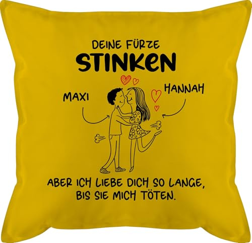 Kissen 50x50 - Partner Ideen - Deine Fürze stinken I Paar Geschenke Pärchen Valentinstag - 50 x 50 cm - Gelb - valentinstagsgeschenk partnerkisen liebeserklärung furz männerkissen