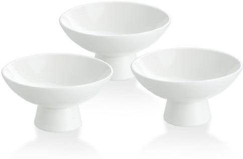 HillSpring 8oz Small Porcelain Footed Bowls, 5 White Pedestal Bowls for Nuts, Desserts, Ice Cream, Creme Brulee and Pudding, Oven Safe, Set of 3, HS-FootedBowl-White-3PC