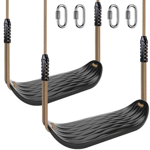 SELEWARE Kunststoff-Schaukelsitz, rutschfestes Baumschaukel-Set mit verstellbarem Seil & 4 Karabinern, robustes Spielplatz-Schaukel-Set, Kinder, Innen- und Außenbereich, Hinterhof, Schwarz, 2er-Pack
