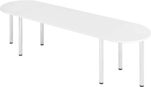 bümö Konferenztisch oval 280x80 cm großer Besprechungstisch in weiß, Besprechungstisch mit Chromfüßen, Meetingtisch für 8 Personen, Tisch für Besprechungsraum & Meeting