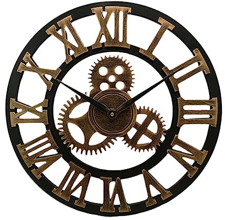 Zerodeko Industrielle Zahnrad Wanduhr aus Metall und Holz, Gold