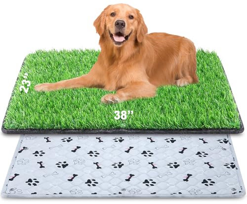 Annexfun Hundegrasmatte mit Urinierunterlage, 96,5 x 58,4 cm, große Hundetoilette für den Innenbereich, Kunstrasen, Veranda, wasserdicht, Terrasse, Töpfchen für Hunde, wiederverwendbar, waschbar und