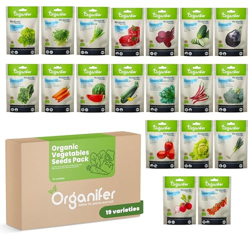 Pack De Graines De Légumes Bio - Graines De Tomates - Graines De Concombre - Graines De Poivre - Graines De Poivron - Graines De Courgettes - Graines Biologiques - 19 Variétés - Organifer