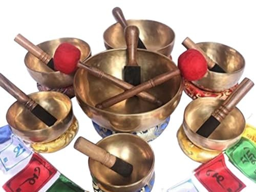 CRAFTS STUDIO Juego de 7 cuencos tibetanos para curación de chakras, cuenco tibetano martillado a mano de 7 chakras, juego de 7 notas diferentes