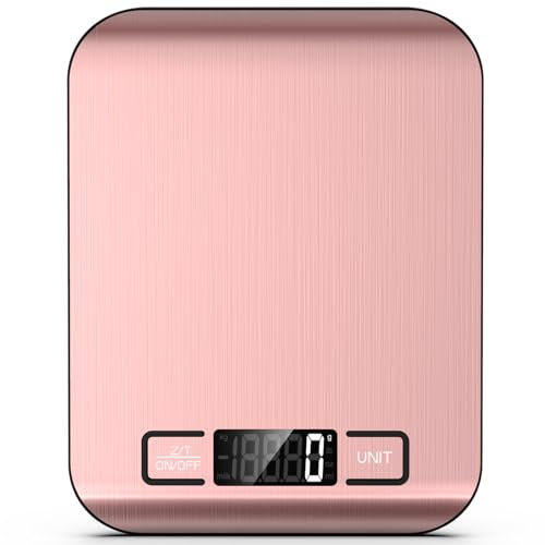 Mik-Nana Balance de cuisine numérique de 10 kg, poids en grammes et onces pour la cuisson, la cuisine, le café, les colis postaux, 6 unités avec fonction tare, écran LCD, facile à nettoyer (rose)
