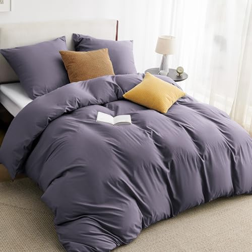 BEDSURE Ropa de cama de 220 x 240 cm, 3 piezas, color violeta grisáceo, 1 funda nórdica de 240 x 220 cm y 2 fundas de almohada de 80 x 80 cm, certificado Öko-Tex, color violeta y poliéster, microfibra