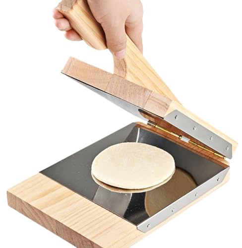 FIYSON Presse à pâte en bois,presse à tortilla manuelle,outil de presse à boulettes de cuisine,moule en bois avec poignée antidérapante,presse à pâte pour la cuisson et la pâtisserie (Acier)