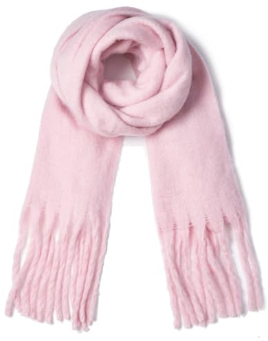 TUSHUSTY Winter Women Chunky Scarf Warm Blanket Big Thick Large Oversized Wrap Colorful Long Solid Scarves Pink