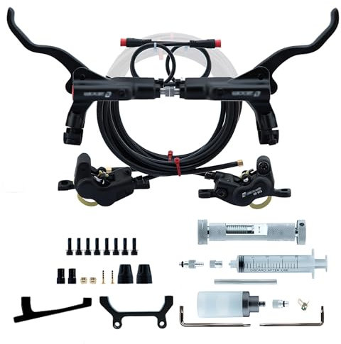 HZXQCVB 2-PIN 4-Kolben E-Bikes Hydraulischer Scheibenbremsensatz Aluminium-Legierung Bremshebel Und Bremssattel Inklusive Montageadapter 2300mm Schlauch Und Werkzeug(Black,for 180mm)