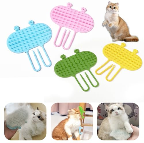 4 Stück Massage Ecke Katze Bürste, Verstellbarer Katzengesichtskratzer, Haustier Fellpflege Massagekämme mit Riemen für Klettergerüste, Tischbeine, langes und kurzes Fell