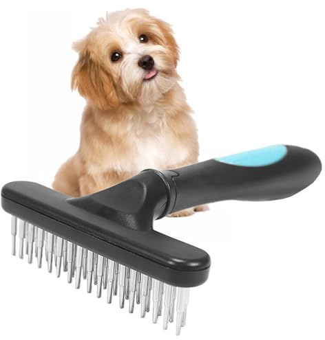 Teppichharken, tragbarer Teppichharken, Florheber, Unterfellrechen Hund, Tierhaarentferner für Teppich, flauschig und weich, Hundepflegekamm, kurzes oder langes Haar, zweireihige Edelstahlstifte