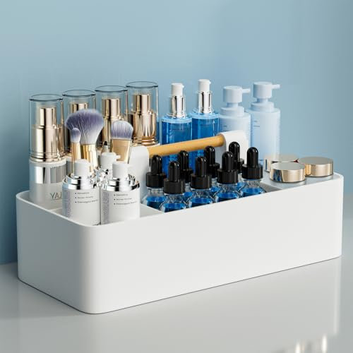 HQahnekme Organisateur de bureau et de salle de bain - Boîte empilable avec poignée - En plastique - Pour bureau, cuisine, salon, etc. (blanc)