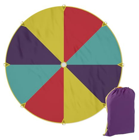 Relaxdays Schwungtuch Kinder, Ø 350 cm, 8 Griffe, Schwingtuch, Regenbogen Tuch für draußen, XXL, Fallschirm Spiel, bunt