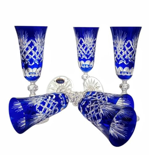 MaRika Ensemble de verres à champagne en cristal bleu cobalt 150ml, fait main - Lot de 6, parfait pour le vin mousseux et le champagne, cadeau élégant pour les occasions spéciales