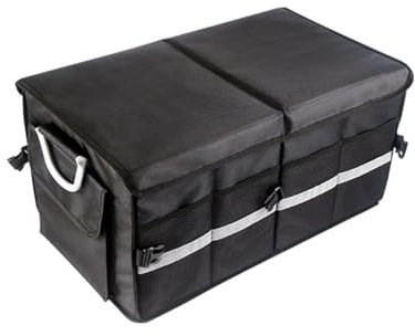 AOIQTTJNB Kofferraum Organizer Deckel 55L Trennwände Wasserdicht Faltbar Verstärkte Wände rutschfest Kofferraumtasche Kofferraumbox Autotasche Schwarz