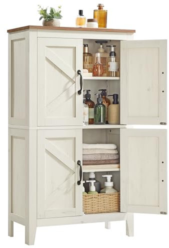 VASAGLE LIRY Kollektion - Aufbewahrungsschrank im Landhausstil, Badschrank mit Türen, freistehende Küchenschrank, verstellbare Ablagen, Esszimmer, Wohnzimmer, vintageweiß BBK773W01
