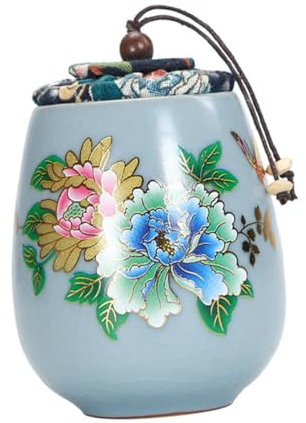 Cabilock Tarro de cerámica agrietado tapas café frascos de boticario envase infusor light blue sartén cerámica lata de almacenamiento de contenedor de té Titular lata de té algodón